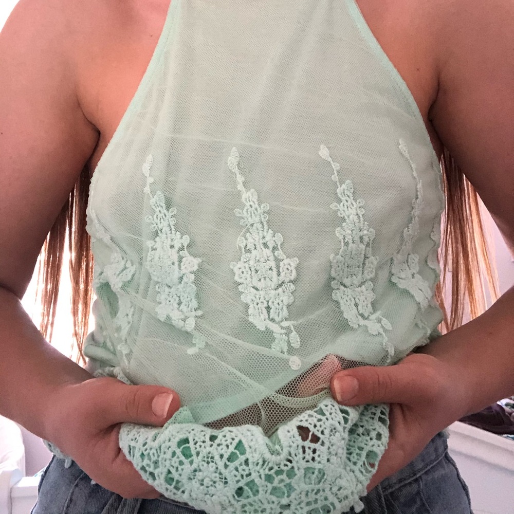 💖2/$10 Charlotte Russe Teal Mesh Halter Tank Top